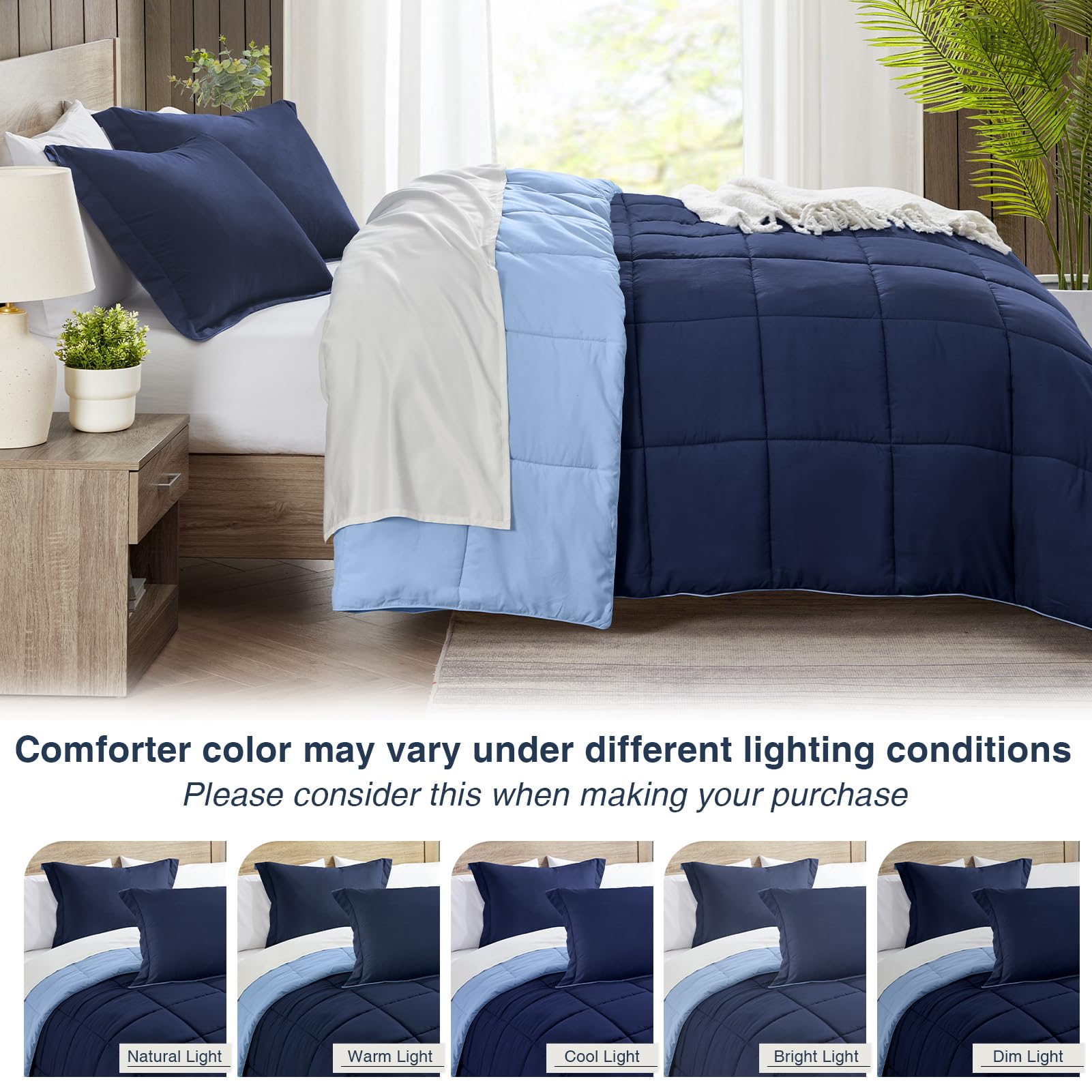 Amazon｜satisomnia キングサイズ掛け布団セット ネイビーブルー 寝具